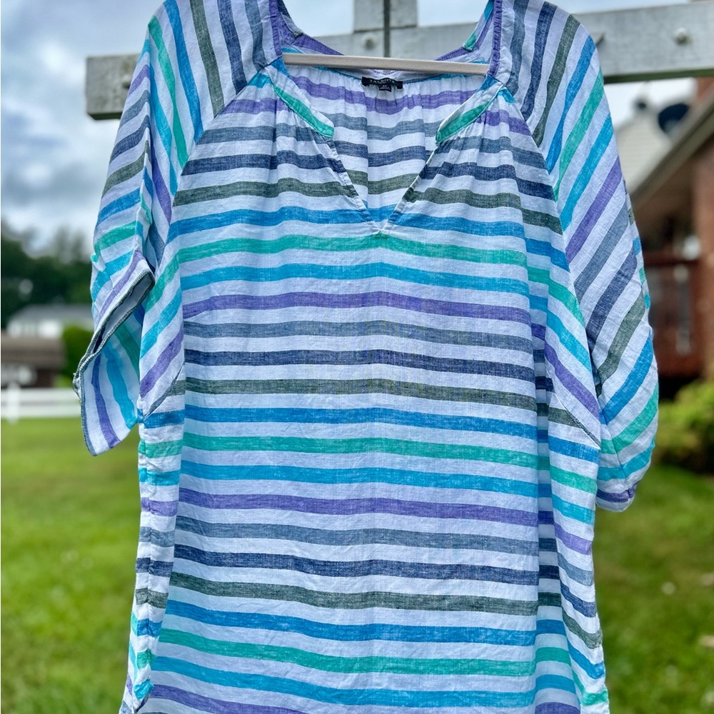 NWOT Talbots 100% Linen Multicolor Striped Top Size 2X